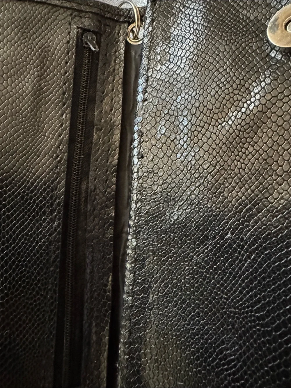 Black Textured Leather Wristlet Clutch